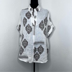Milio Milano Linen Damask Print Top Women’s Size: Medium  Color: White/Tan